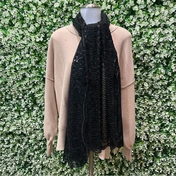 Vintageāblack scalloped sequin scarf lightweight dressy evening EUC - Picture 14 of 16
